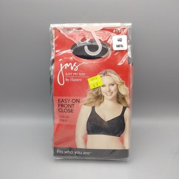 Playtex 1107 Wireless Bra Just My Size Front Close Cushion Straps Black 44D - Picture 1 of 3